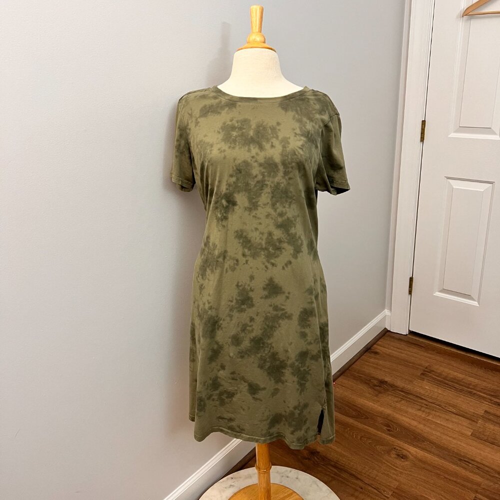 PACT Short Sleeve Tie Waist Dress Women's XL Green Tie Dye Organic Cotton - Picture 2 of 12